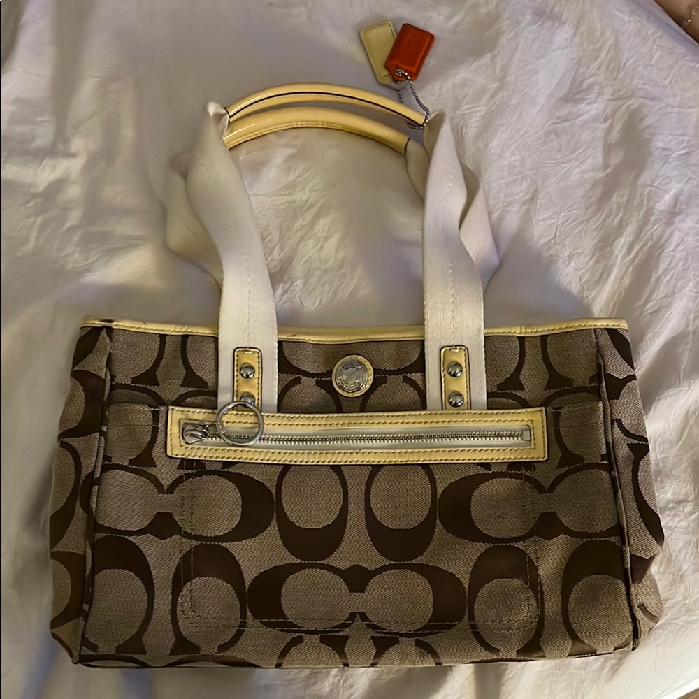 Coach Brown and Cream Signature Bag